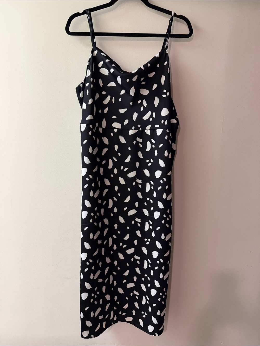 Old Navy Black and White Spotted Midi Slip Dress